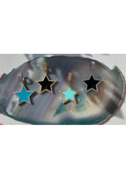 Açık Mavi Mineli Yıldız Kolye Ucu Yıldızlı Kolye Ucu Trend ve Zarif Kolye Ucu Sevgiliye Hediye 925 indirimleri