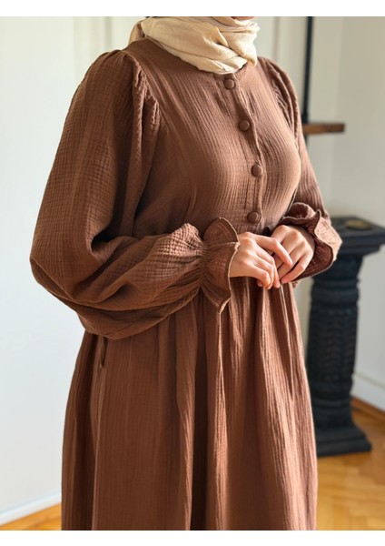 Yarımpat Yandan Bağlamalı Müslin Elbise 1004 indirimleri