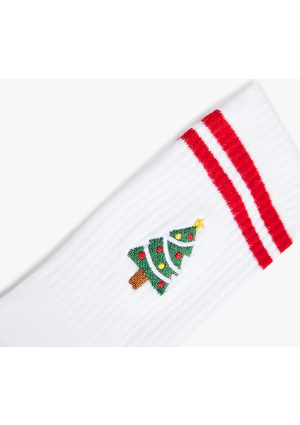 Çizgili Yılbaşı Ağacı Baskılı Tenis Çorabı modelleri