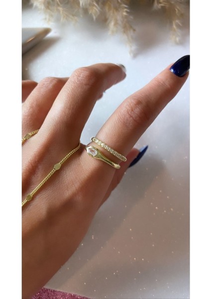 Altın Kaplama Taşlı Yılan Figürlü 925 Ayar Gümüş Yüzük modelleri