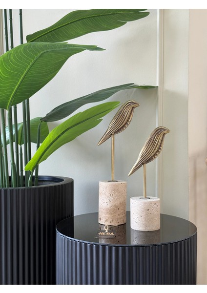 2li Traverten Detaylı Kuş Dekor