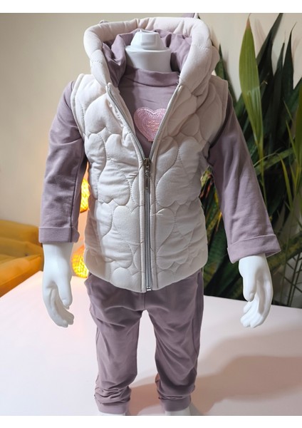Kız Bebek Kapşonlu Üçlü Takım ( Bulut Ayıcık Sweatshirt+ Kapşonluyelek+Pantolon) indirimleri