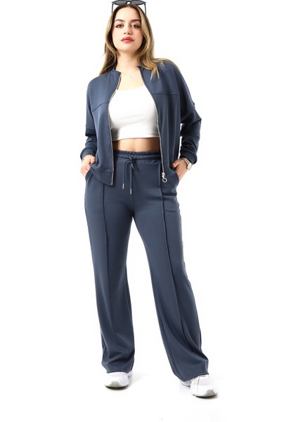 Kolej Yaka Kadın Eşofman Takımı - Üst Bomber Kolej Yaka Ceket ve Alt Bol Paça Baggy Pantolon
