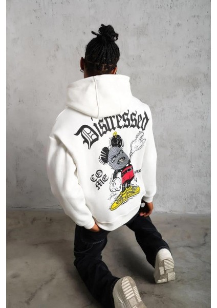 Erkek Üç Iplik Baskılı Kapüşonlu Sweat - Beyaz fırsatları