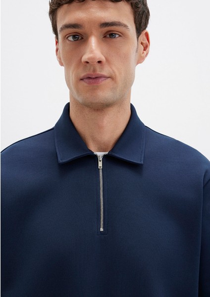 Yarı Fermuarlı Lacivert Sweatshirt 0S10382-80872