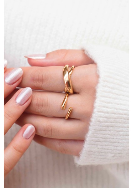 Gold Renk Burgu ve Açık Uçlu 2'li Kadın Yüzük Seti fiyatları