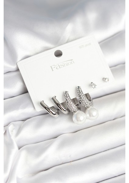 Zarif Kulaklar Için Silver Pirinç Incili 925 Silver Çivili Kadın Küpe Seti