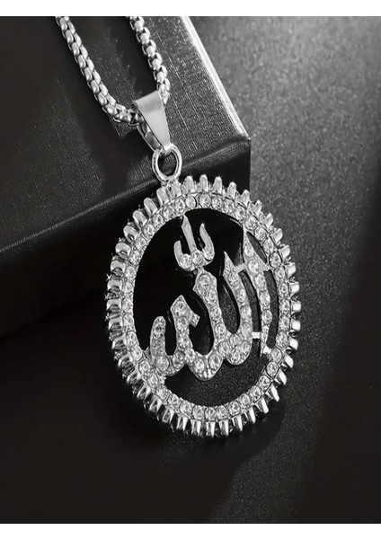 Taşlı Allah Yazılı Yuvarlak Kolye fiyatları