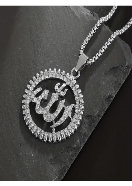 Taşlı Allah Yazılı Yuvarlak Kolye modelleri