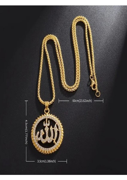 Taşlı Allah Yazılı Yuvarlak Kolye fırsatları