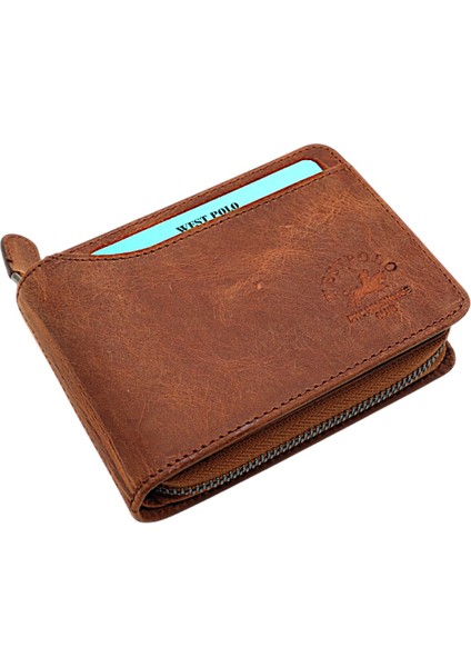 Hakiki Eskitme Deri Kağıt Para ve Bol Kart Bölmeli Patlı ve Fermuarlı Unisex Cüzdan-G2 Taba fiyatları