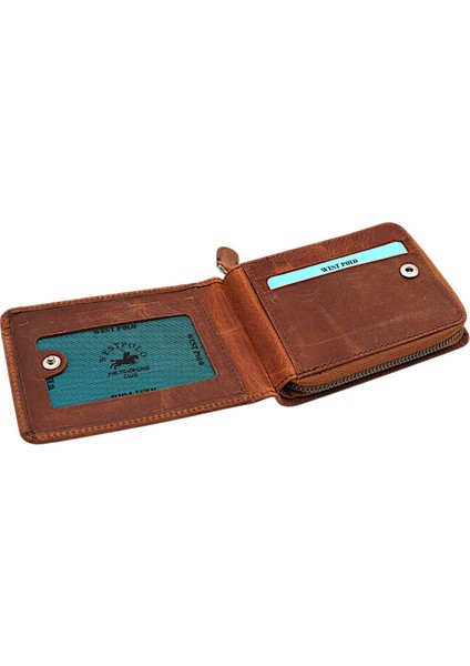 Hakiki Eskitme Deri Kağıt Para ve Bol Kart Bölmeli Patlı ve Fermuarlı Unisex Cüzdan-G2 Taba modelleri