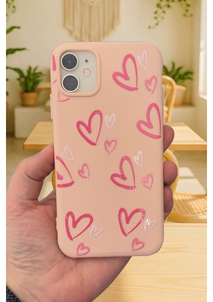iPhone 11 Uyumlu Pembe Kalp Desenli Silikon Darbe Emici Klasik Korumalı Rubber Kılıf 277 fiyatları