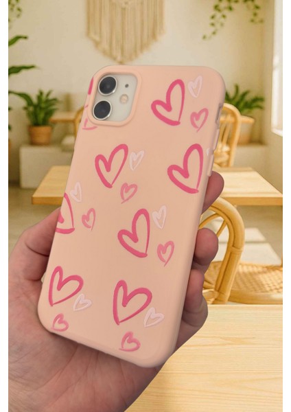 iPhone 11 Uyumlu Pembe Kalp Desenli Silikon Darbe Emici Klasik Korumalı Rubber Kılıf 277 modelleri