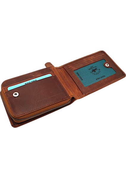 Hakiki Eskitme Deri Kağıt Para ve Bol Kart Bölmeli Patlı ve Fermuarlı Unisex Cüzdan-G2 Taba indirimleri