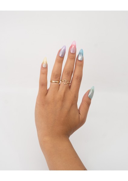 10'lu Renkli Uzun Badem TT1411 Tekrar Kullanılabilir El Yapımı Protez Takma Tırnak - Renkli-S modelleri