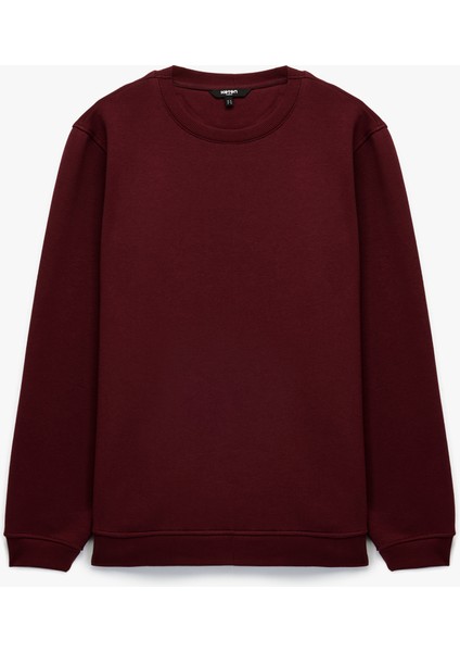 Pamuklu Uzun Kollu Şardonlu Bisiklet Yaka Erkek Basic Sweatshirt