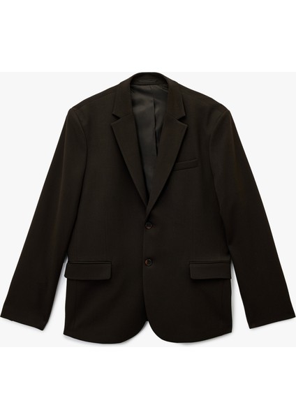 Regular Fit Viskon Karışımlı Kapaklı Cepli Uzun Kollu Mono Yaka Blazer Ceket