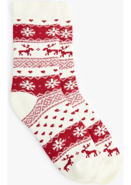Pamuklu Yılbaşı Temalı Havlu Soket Çorap
