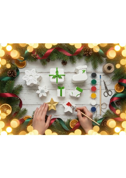 Çocuklar Için Taştozu Dekorasyon 8'li Figür El Yapımı Yılbaşı Süsü ve Aile Aktivitesi Boyama Seti