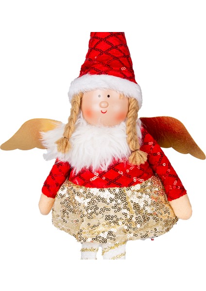 Yılbaşı Süsü, Oturan Kanatlı Peri Figürü, Kırmızı - Gold Etekli, 17X5 fiyatları