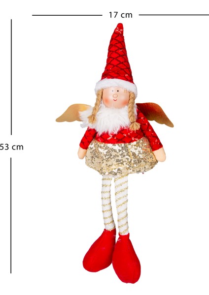 Yılbaşı Süsü, Oturan Kanatlı Peri Figürü, Kırmızı - Gold Etekli, 17X5 modelleri