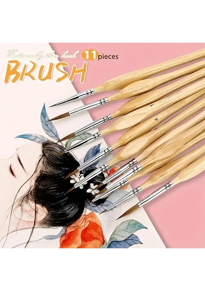 Art Tone 11 Parça Ahşap Sap Detay Fırça Seti Mikro Boyama Için Ince Uçlu Fırçalar Akrilik, Yağlı, Suluboya modelleri