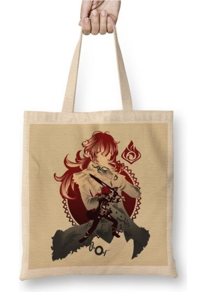 Genshin Impact Bez Çanta Uzun Saplı Alışveriş Çantası Plaj Çantası