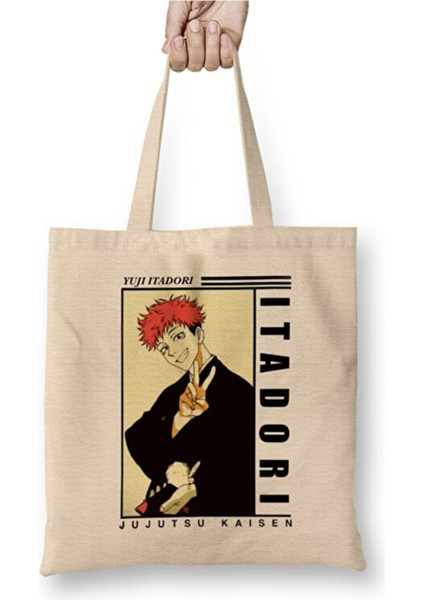 Jujutsu Kaisen Yuji Itadori Beyaz Bez Çanta Uzun Saplı Alışveriş Çantası Plaj Çantası
