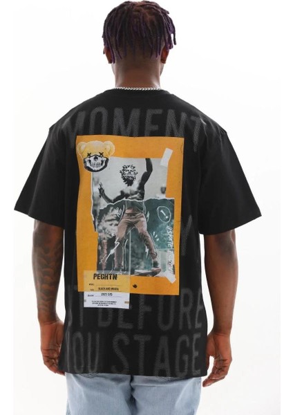 Unisex Baskılı Oversize T-Shirt - Siyah fiyatları