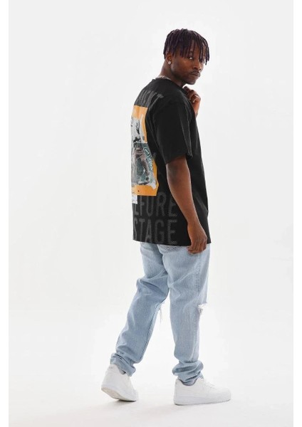 Unisex Baskılı Oversize T-Shirt - Siyah