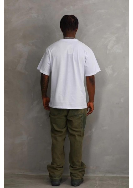 Unisex Baskılı Oversize T-Shirt - Beyaz fiyatları