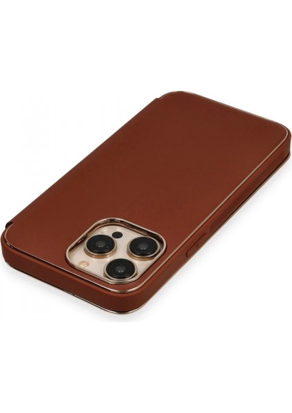 iPhone 13 Pro Max Kılıf Dolpin Kapaklı - Kahverengi (K95) indirimleri