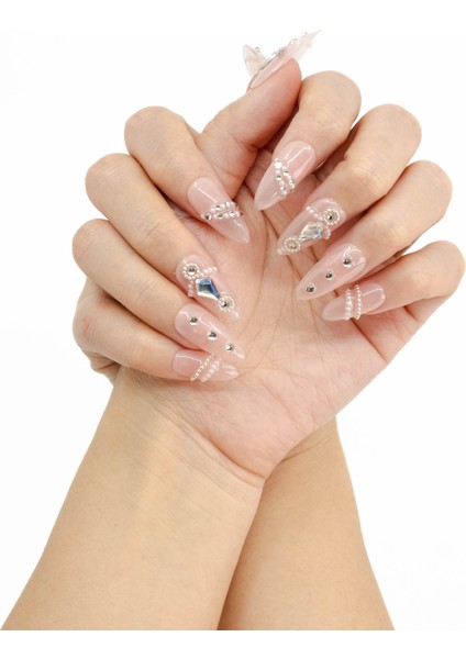 10'lu Pembe Uzun Badem TT1012 Tekrar Kullanılabilir El Yapımı Protez Takma Tırnak - Pembe-M modelleri