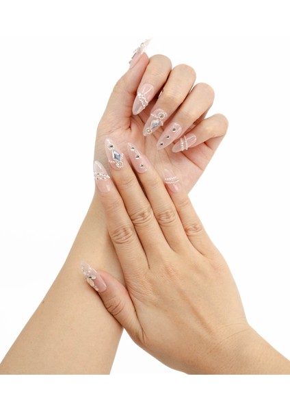 10'lu Pembe Uzun Badem TT1012 Tekrar Kullanılabilir El Yapımı Protez Takma Tırnak - Pembe-M fırsatları