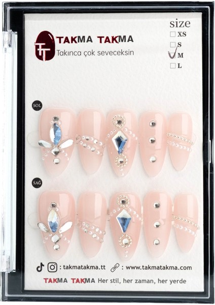 10'lu Pembe Uzun Badem TT1012 Tekrar Kullanılabilir El Yapımı Protez Takma Tırnak - Pembe-M indirimleri