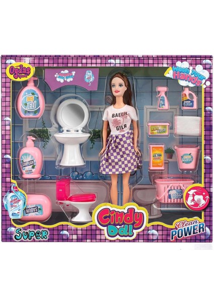 Çocuk Cindy Doll Bebekli Lavabo ve Temizlik Seti 02452