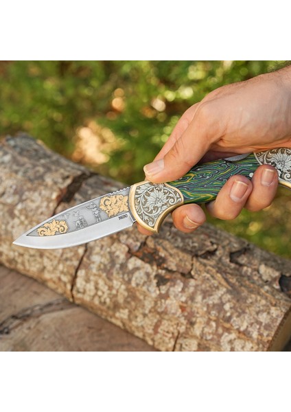 Katlanır Model - N690 Çelik -Avcı Gravür Işleme - Çift Balçak Altın Kaplama modelleri