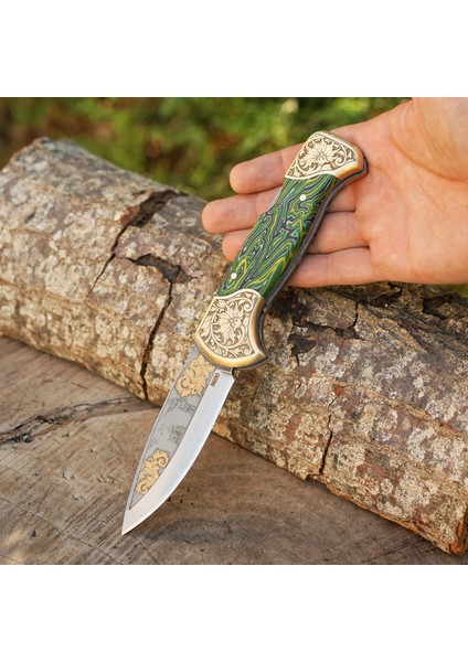 Katlanır Model - N690 Çelik -Avcı Gravür Işleme - Çift Balçak Altın Kaplama fırsatları