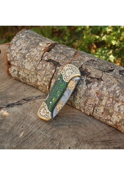 Katlanır Model - N690 Çelik -Avcı Gravür Işleme - Çift Balçak Altın Kaplama indirimleri