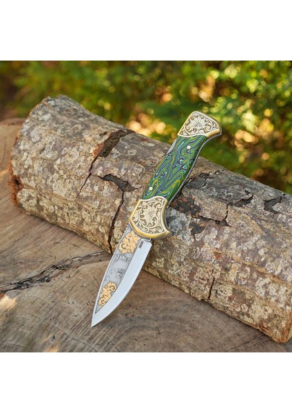 Katlanır Model - N690 Çelik -Avcı Gravür Işleme - Çift Balçak Altın Kaplama