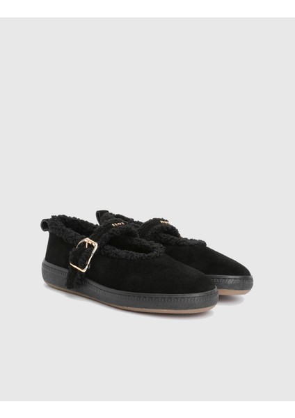 Janice Hakiki Süet Deri Siyah Kadın Babet