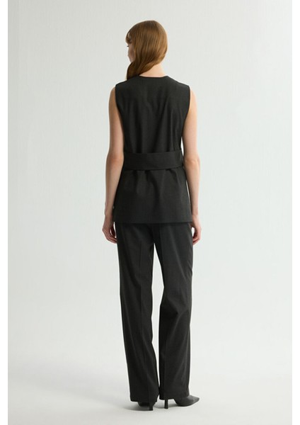 V Yaka Önü Düğmeli Yelek C.antrasit 179L8868002