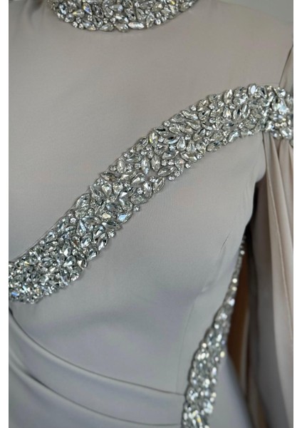 Feriha Yandan Pelerinli Taşlı Özel Tasarım Abiye Taş fırsatları