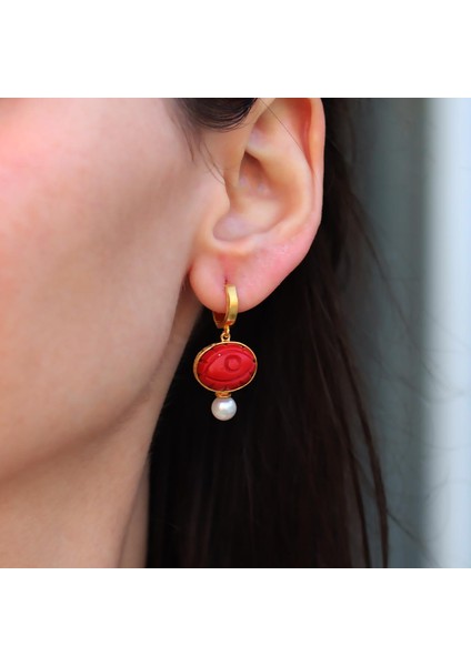 Mercan Göz Inci Gold Gümüş Küpe