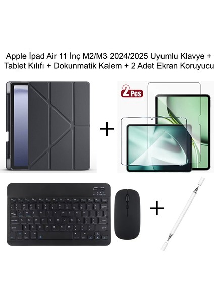 Yesnıce iPad Air 11 M2/m3 2024/2025 Uyumlu Standlı Kılıf ve Dokunmatik Kalem ve Klavye ve Mouse