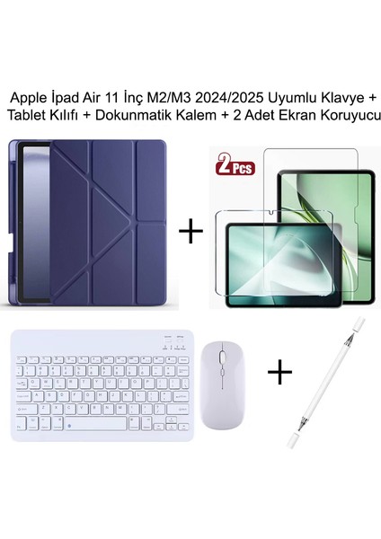 Yesnıce iPad Air 11 M2/m3 2024/2025 Uyumlu Standlı Kılıf ve Dokunmatik Kalem ve Klavye ve Mouse