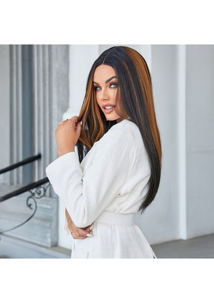 Siyah / Ön ve Arka Kahverengi Işıltılı Tül Peruk modelleri