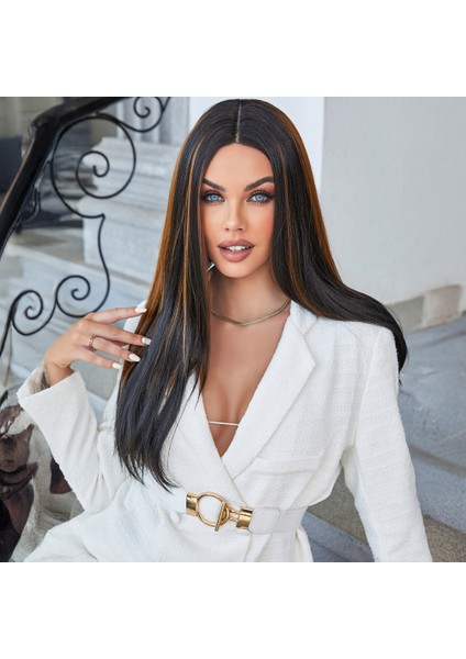 Siyah / Ön ve Arka Kahverengi Işıltılı Tül Peruk fırsatları