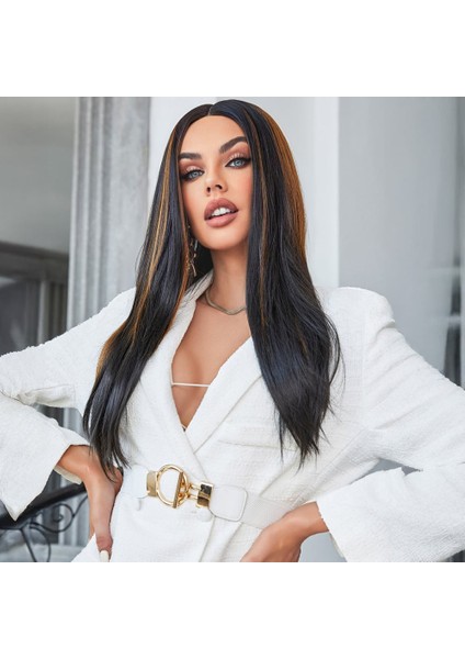 Siyah / Ön ve Arka Kahverengi Işıltılı Tül Peruk indirimleri